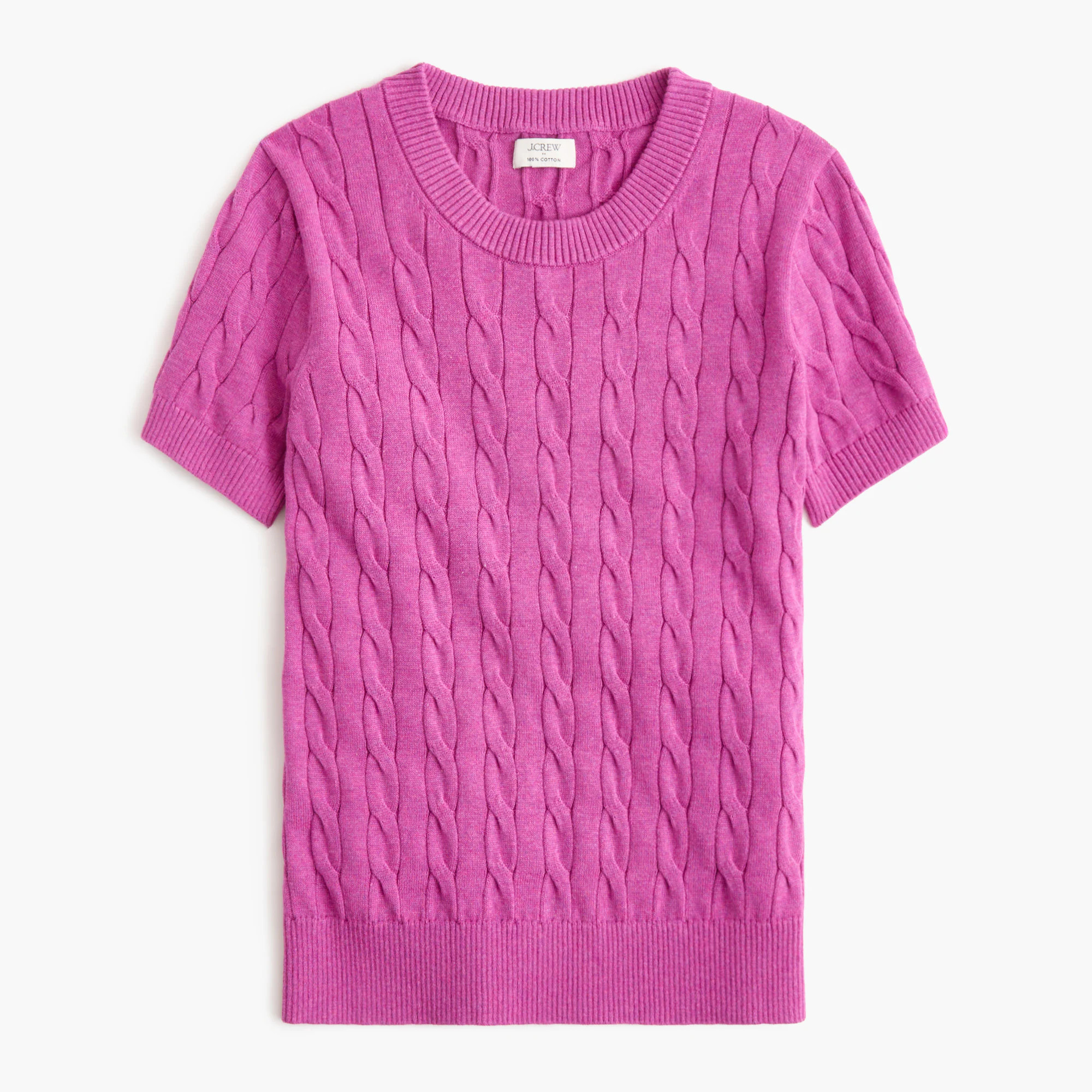 Short-sleeve cotton cable crewneck sweater | J.Crew Factory