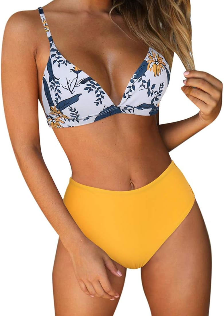RUUHEE Women Stripe Printing Padded Push up 2 Piece Bikini Sets Swimsuits | Amazon (US)
