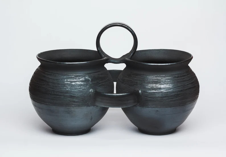 Dusty Pottery Vessel Twins Pot Black Double Clay Pot Wabi Sabi | Etsy UK | Etsy (UK)
