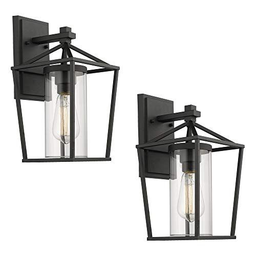 Emliviar Outdoor Porch Lights 2 Pack Wall Mount Light Fixtures, Black Finish with Clear Glass, 20065 | Amazon (US)