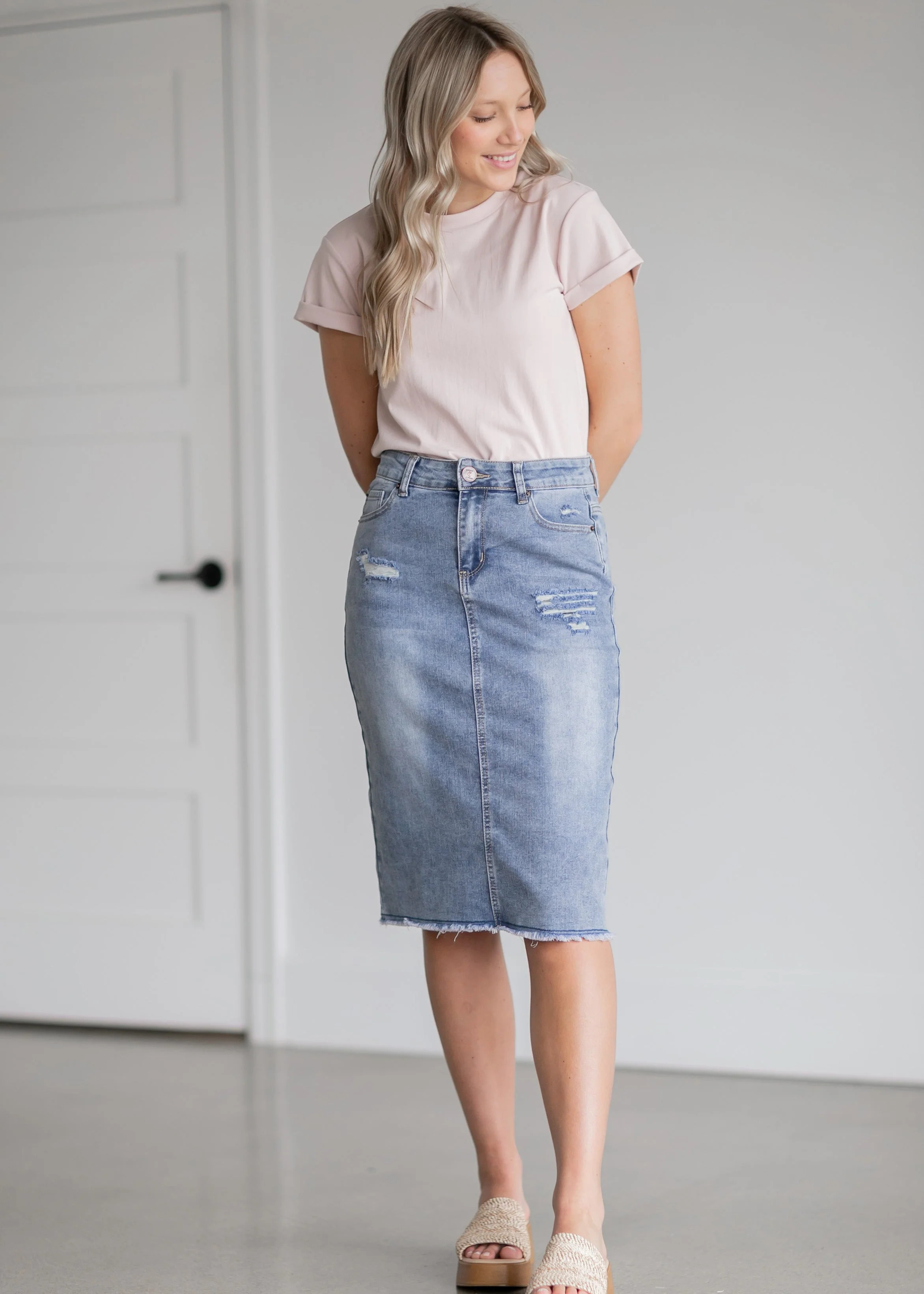 Hadley High Rise Denim Midi Skirt - FINAL SALE | Inherit Clothing Co.