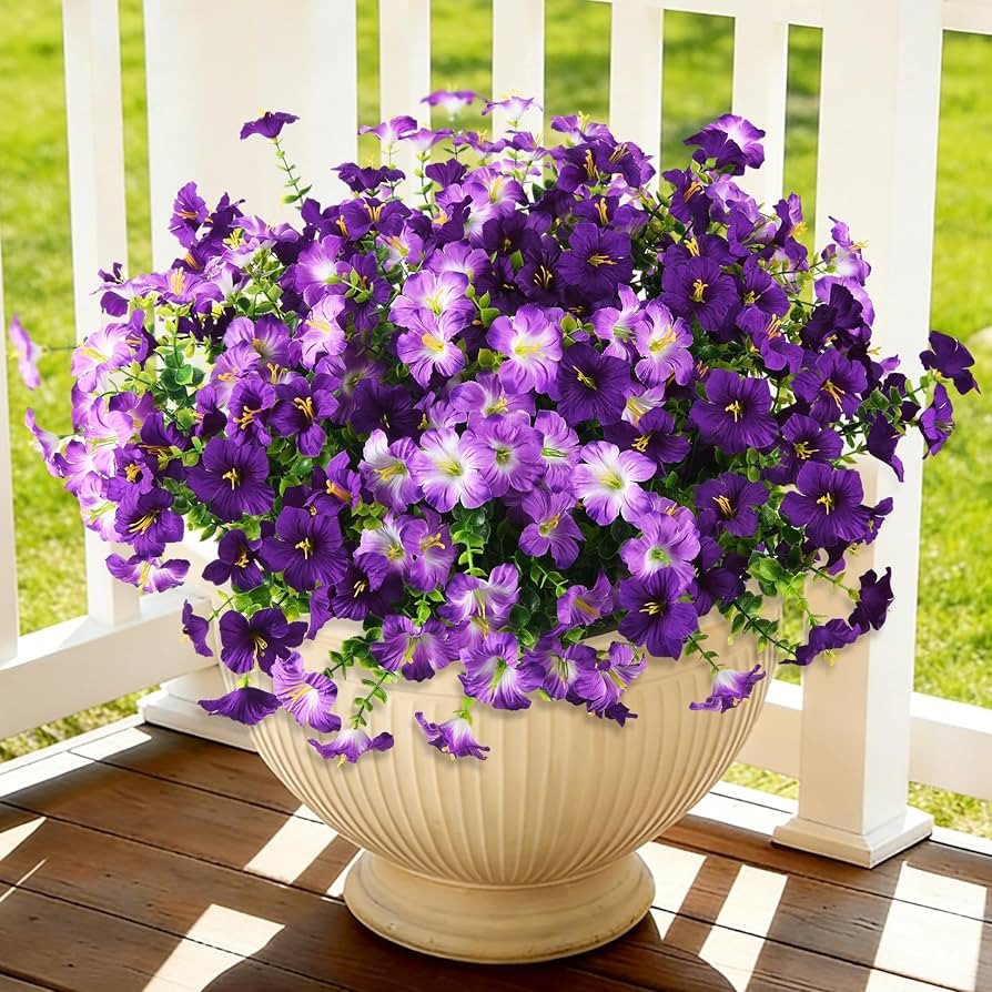 Artificial Flowers for Outdoors Fake Plants Spring Summer Decoration, 12 Bundles Faux Petunias UV... | Amazon (US)