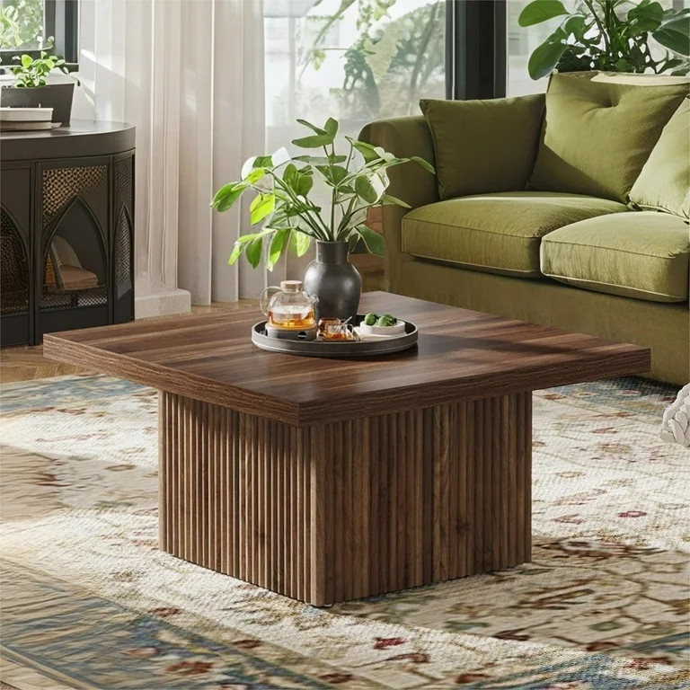 Fnova Farmhouse Coffee Table for Living Room, 31.5" Square Wood Coffee Table, Easy Assembly, Brow... | Walmart (US)