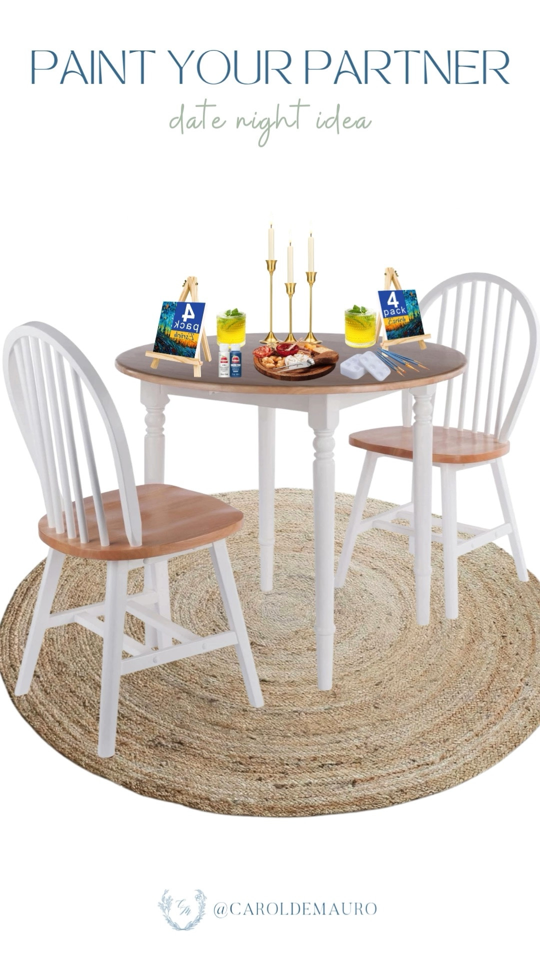 Skip the crowded restaurants and try a "Paint Your Partner" date night at home! Set the mood with a cozy table for two, a delicious charcuterie spread, and your favorite drinks for an evening full of laughs.

date night ideas, stay-in date, couple activities, charcuterie board, romantic dinner, DIY date night

#LTKSeasonal #LTKU #LTKHome