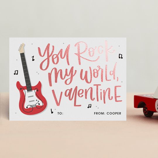 "Rock My World" - Customizable Foil Valentine Cards in Red by Olivia Goree. | Minted