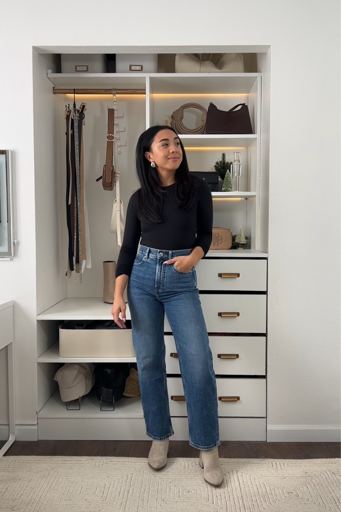 Everlane Way High Jeans - these are my go to jeans! They are the perfect straight leg cut and fit true to size.

I wear size 25 in the 27.5” and I’m 5’2”

#LTKStyleTip #LTKFindsUnder100 #LTKCyberWeek