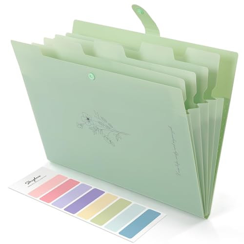 SKYDUE Expanding File Folder with 5 Pockets, Aesthetic Accordion File Organizer, Portable Document Paper Bill Receipt Organizer, School Office Supplies, Letter/A4 Size, (1, Pea Green) | Amazon (US)