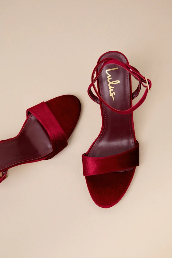 Lucinna Wine Velvet Ankle Strap High Heel Sandals | Lulus