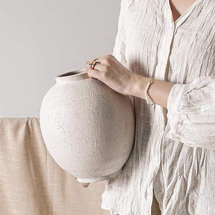 Large White Ceramic Vase - 9.8 Inch Rustic Farmhouse Vase for Home Decor, Minimalist Tall Vases f... | Amazon (US)