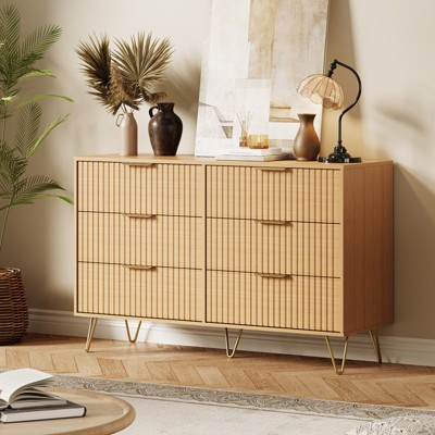 Modern Fluted 6-Drawer Dresser - 47" Wide Wooden Chest with Metal Handles - Spacious Storage Cabinet & Closet Organizer | Target