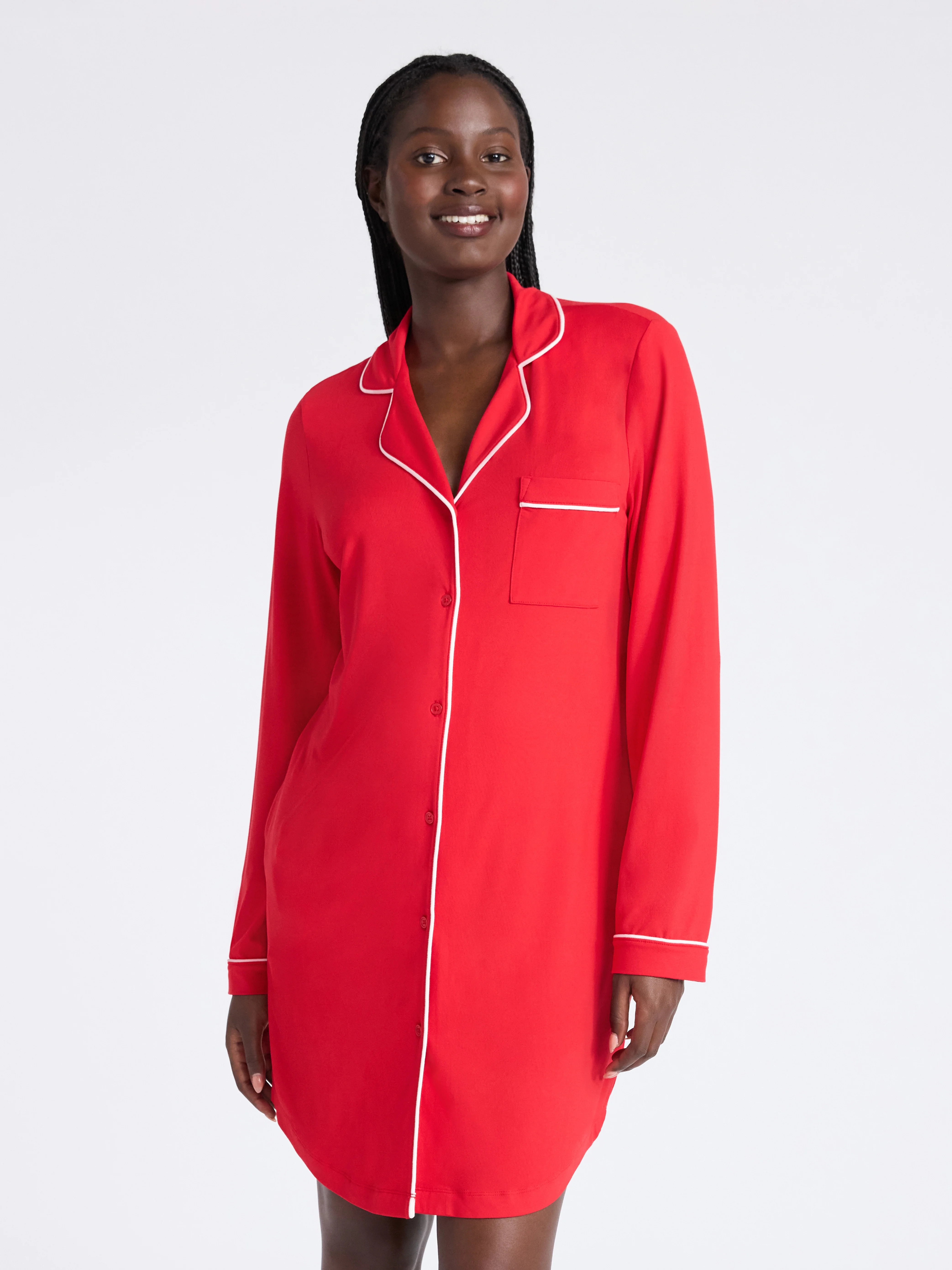 Joyspun Women's Dreamy Soft Collection Notch Collar Sleepshirt with Long Sleeves, Sizes S-4X | Walmart (US)