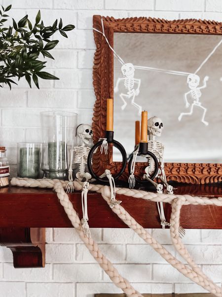 Mini hanging skeletons. #halloweenmantle #mantleinspirations #mantleinspo #ltkunder20 #walmartfinds #walmarthome 

#LTKHalloween #LTKhome #LTKSeasonal