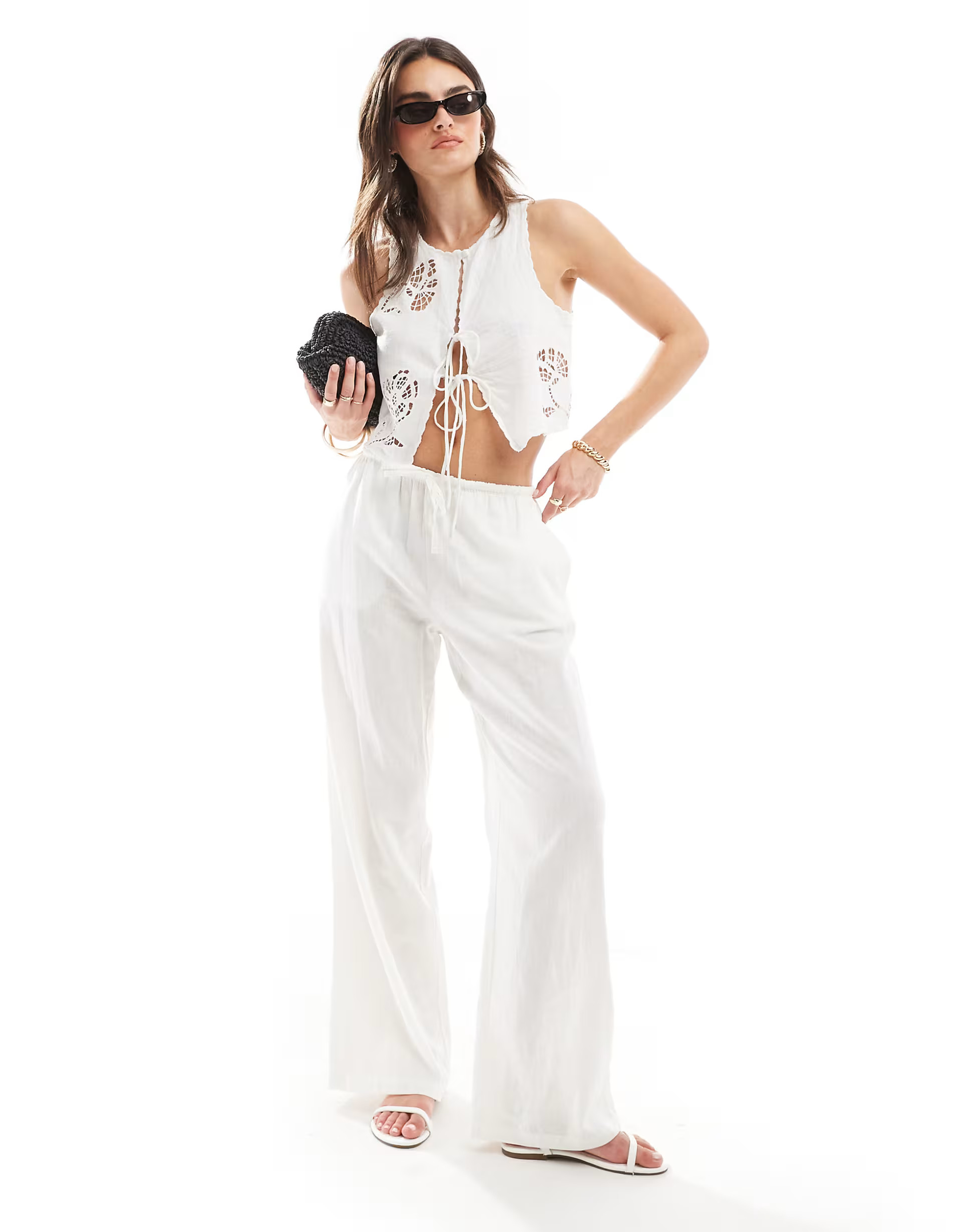 Mango cutwork embroidered waistcoat in white | ASOS (Global)