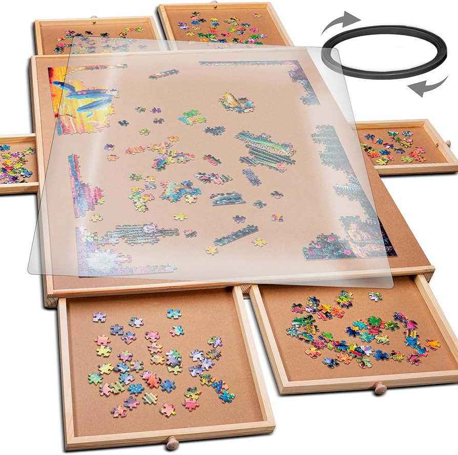 PLAYVIBE Rotating Puzzle Board - 1500 Pieces, 26 x 35 in - 6-Drawer Storage System & Puzzle Table... | Amazon (US)