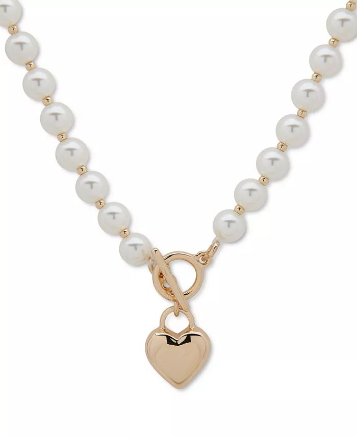 Anne Klein Gold-Tone Imitation Pearl Heart Pendant Necklace, 16 | Macys (US)
