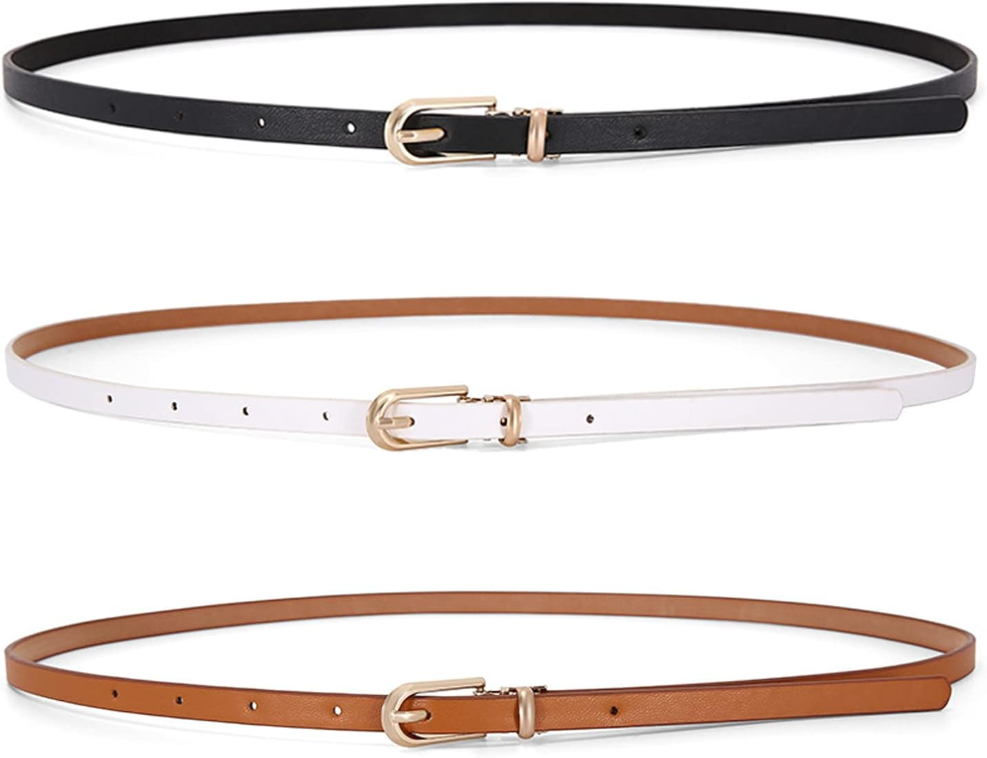 Women Skinny Leather Belt for Dresses Thin Waist Belt with Metal Buckle for Jeans Dress Pants | Amazon (UK)