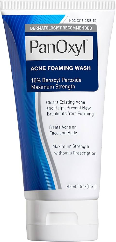 PanOxyl Acne Foaming Wash Benzoyl Peroxide 10% Maximum Strength Antimicrobial, 5.5 Oz | Amazon (US)