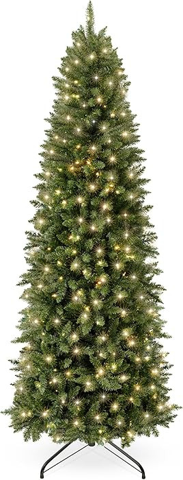Best Choice Products Prelit Pencil Christmas Tree, 7.5ft Premium Artificial Tree, Realistic Light... | Amazon (US)