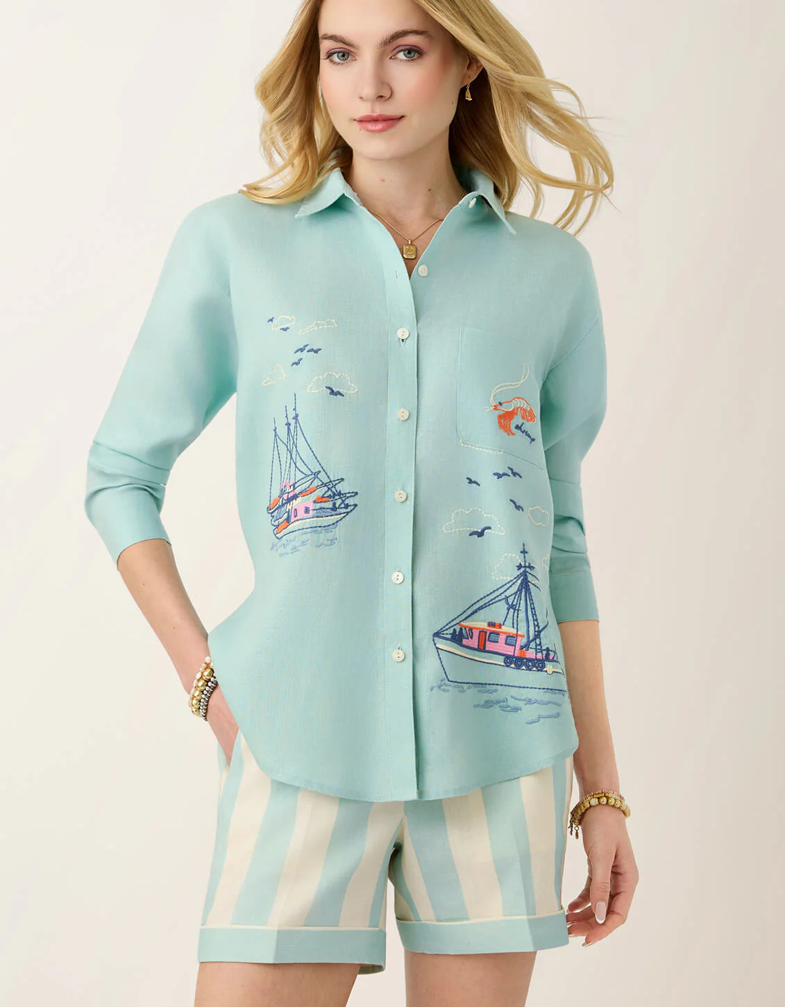 Aida Buttonfront Shirt Tideglass | Spartina 449