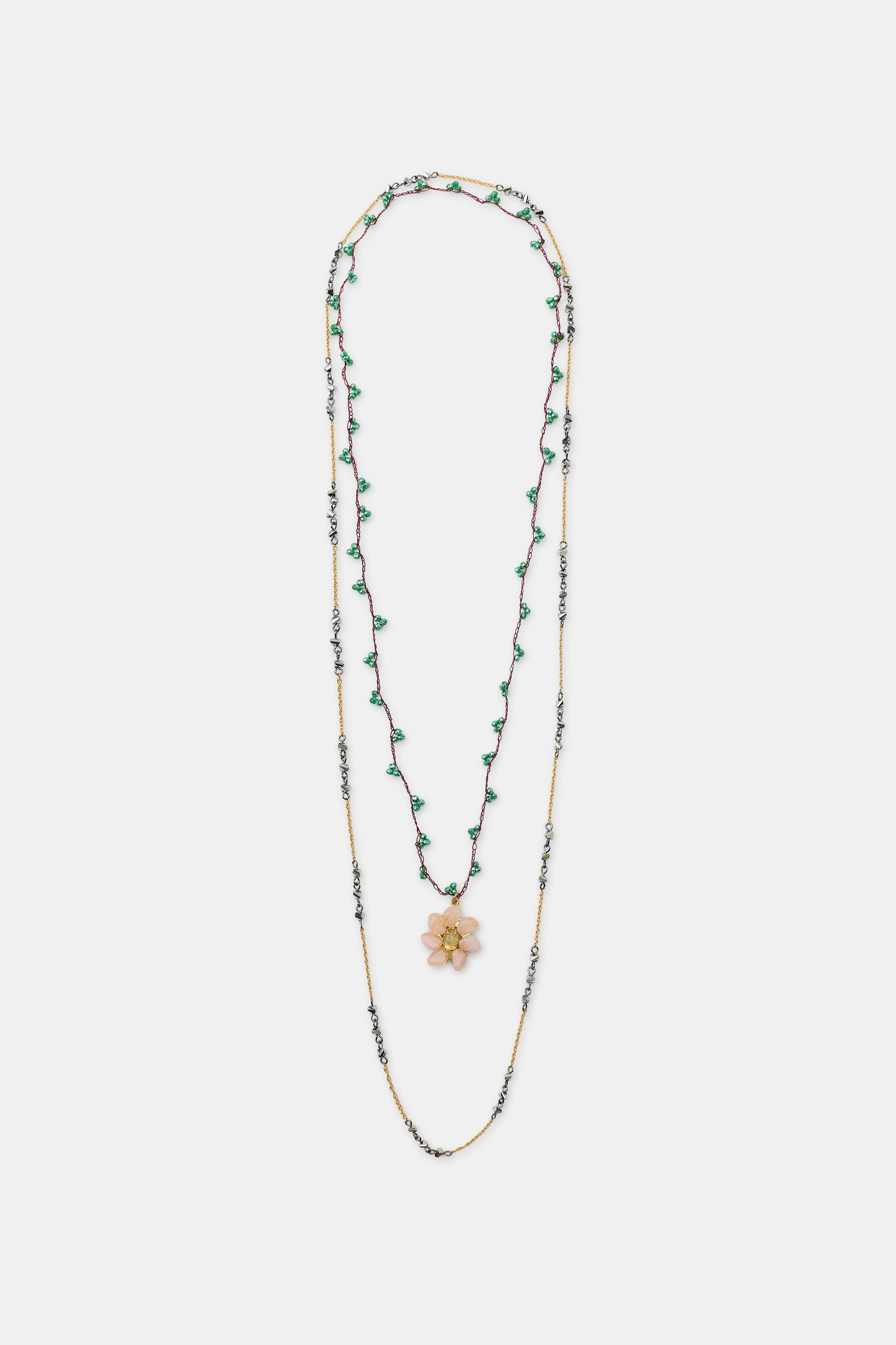 Pack of two necklaces of different lengths:- Mixed necklace of braided thread with colorful beads... | Zara US