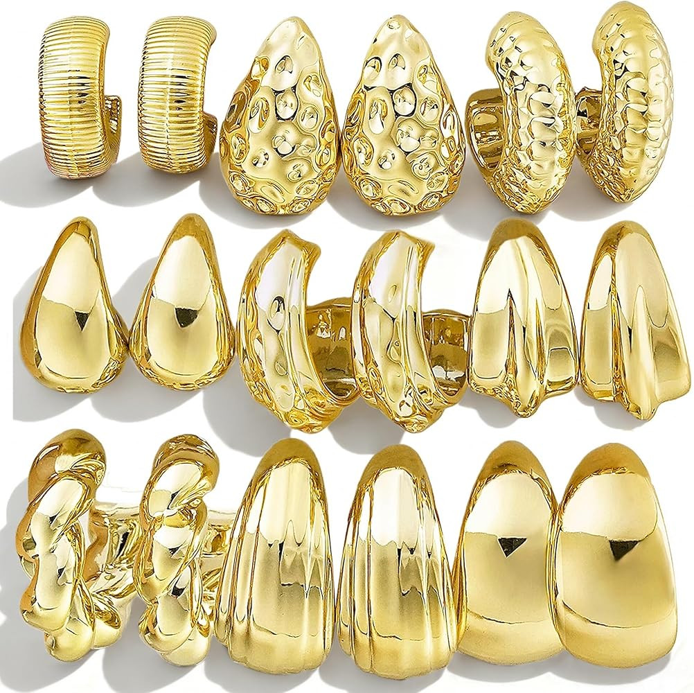 9 Pairs Gold Hoop Earrings for Women Trendy, Thick Twisted Gold Earrings Lightweight, Chunky Hoop... | Amazon (US)