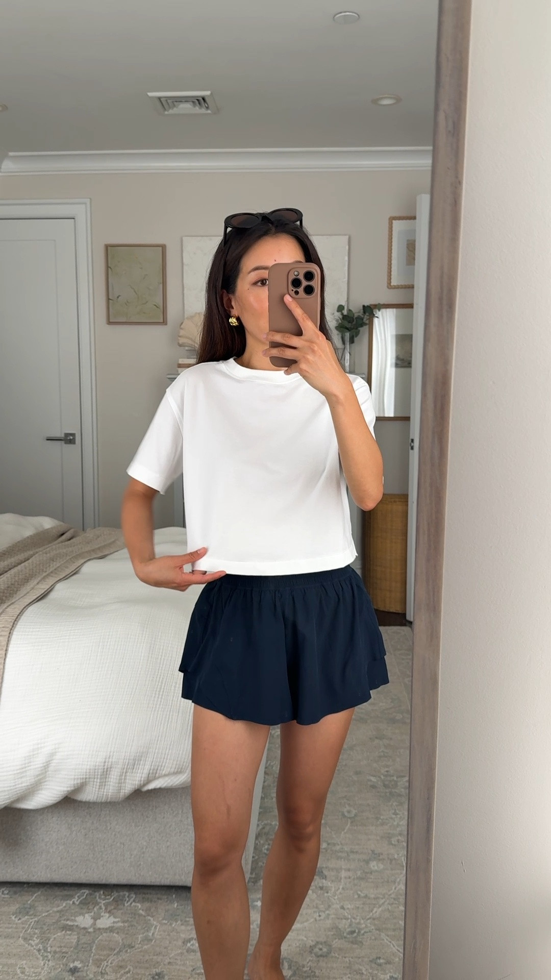 Sizing info below! 
• All Yours Organic Cotton Cropped T-Shirt xxs. Soft but has some boxy structure and the length is great for still showing the waistline but doesn’t show my skin. 
• High-rise flutter shorts size XS. I sized up. XS waist measures 24” when not stretched. 
• Madewell sunglasses 

Athleisure, walks, easy mom style, running errands

#LTKPetite #LTKActive #LTKmomlife