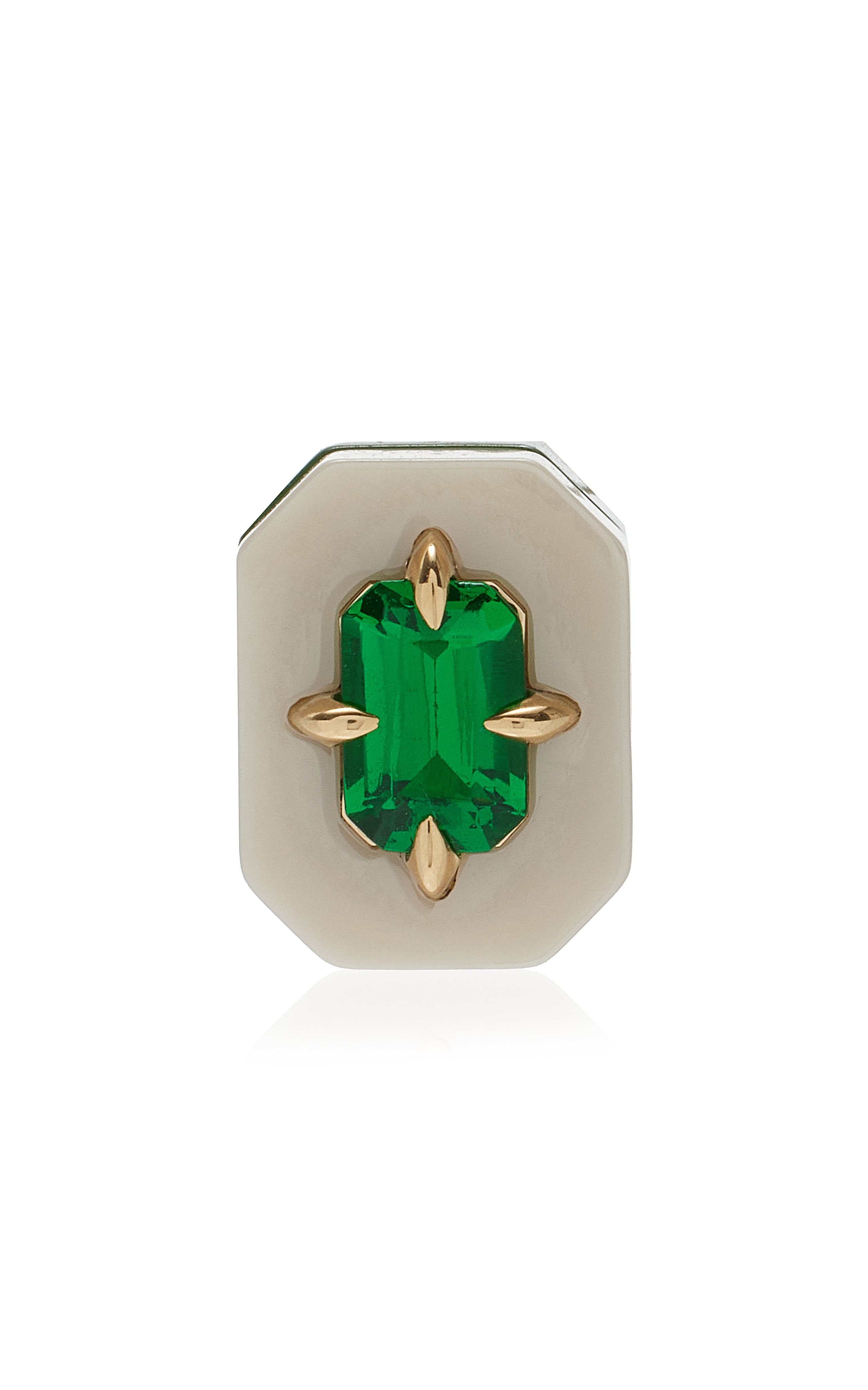 18k Yellow Gold Volley Llama Ceramic Emerald Medium Single Stud Earring | Moda Operandi (Global)