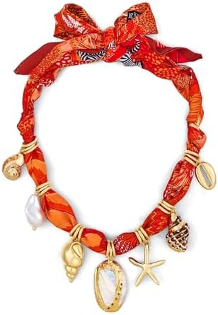 CLASSYZINT Scarf Necklace with Charms Heart Choker Necklace Shell Necklace Bandana Necklac Statem... | Amazon (US)