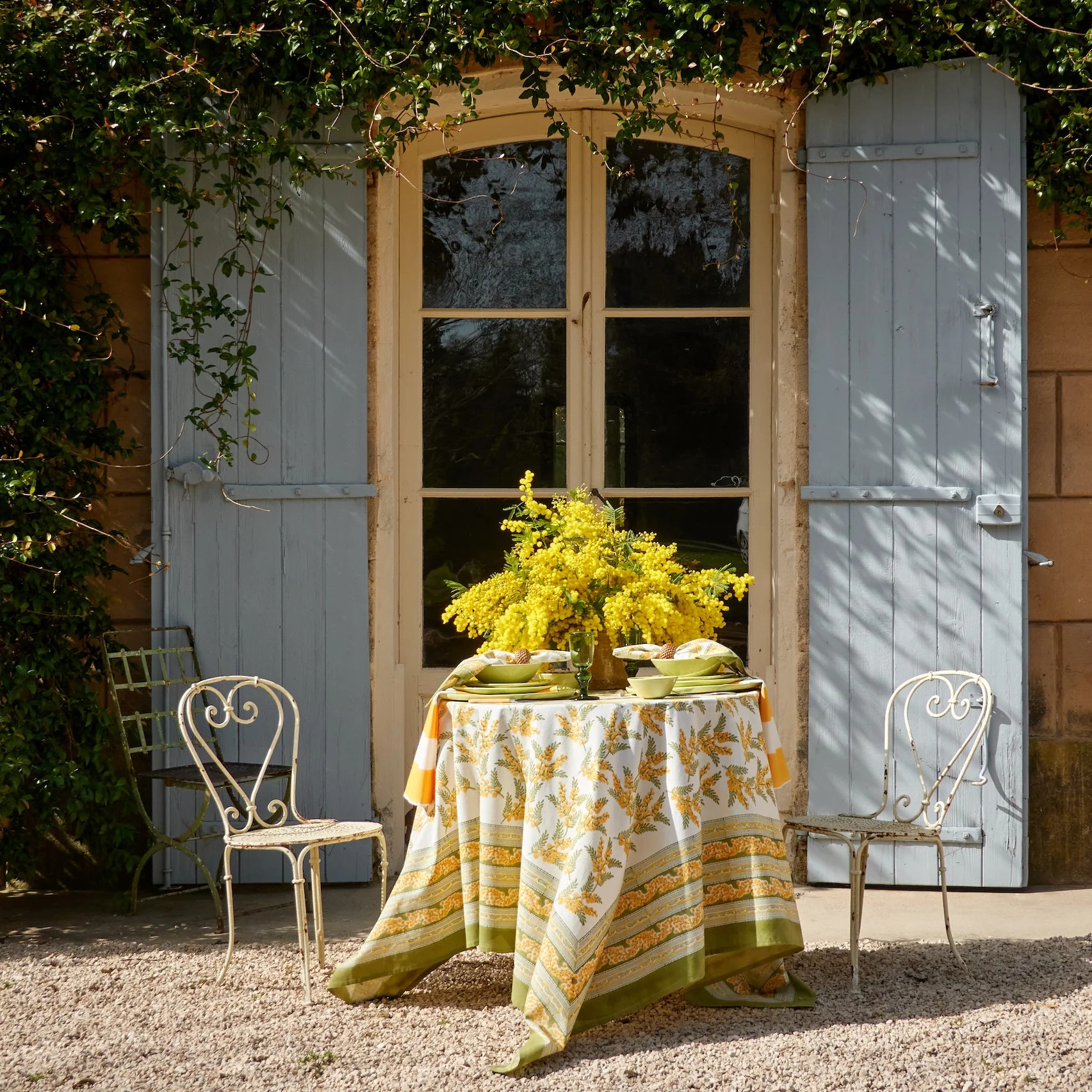 French Tablecloth Mimosa Green & Yellow | Couleur Nature