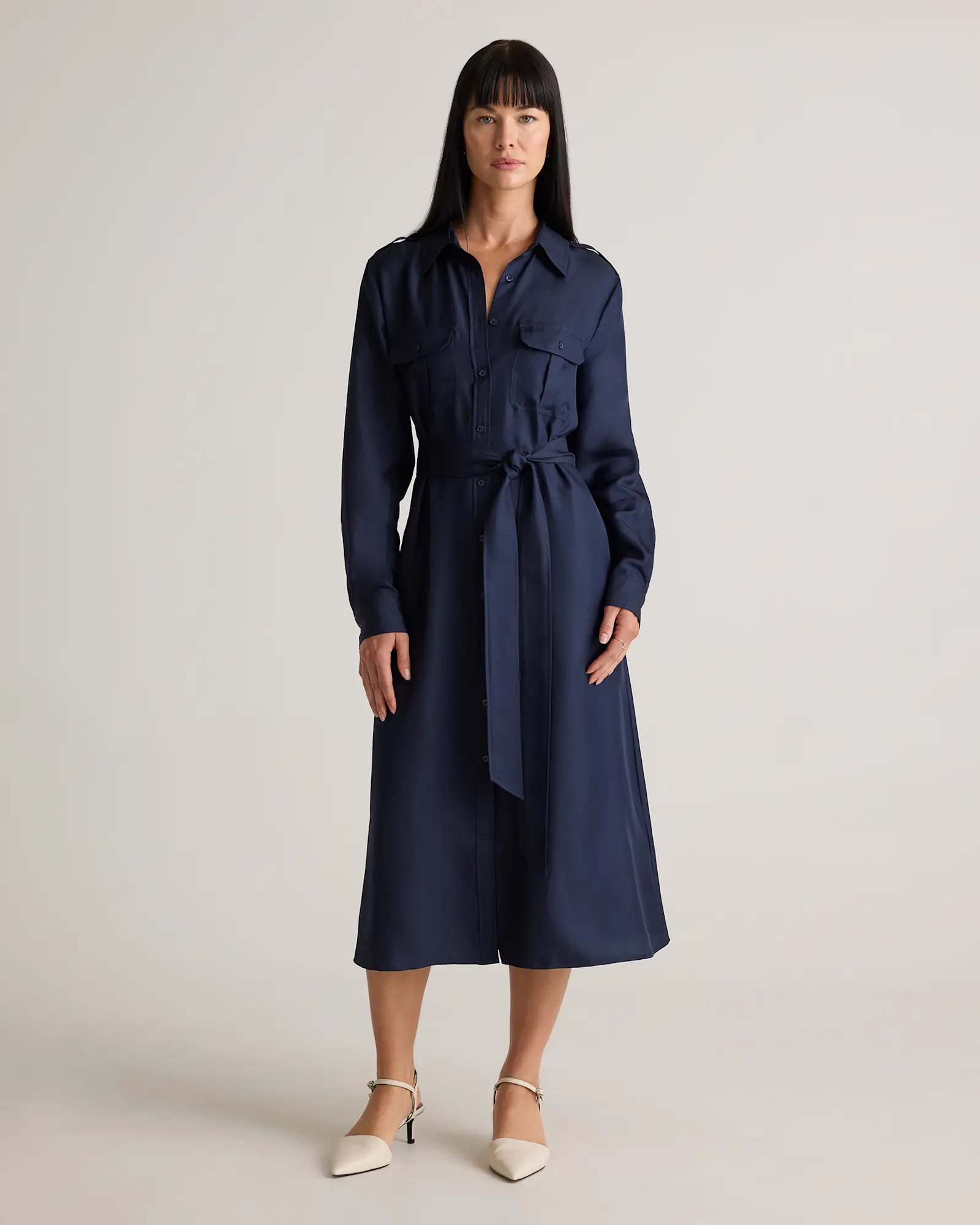 100% Silk Twill Utility Shirt Dress | Quince