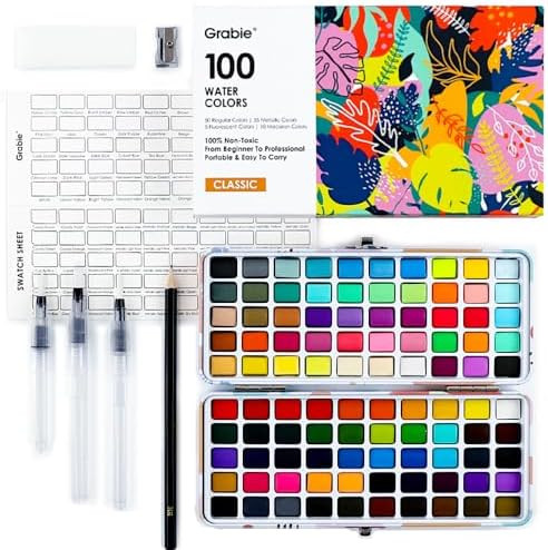 Grabie 100 Colors Watercolor Paint Set，Pack of 50 Regular, 35 Metallic, 10 Macaron and 5 Fluore... | Amazon (US)