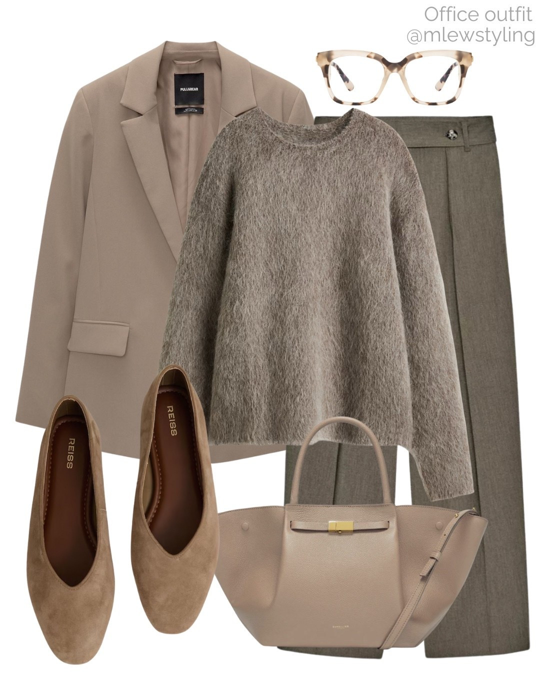 Fall workwear 🤎

Tags: pull & bear blazer, taupe h&m mohair sweater, pleated Zara pants, tailored trousers, DeMellier tote bag, reiss suede ballet flats, fall office outfit, neutral aesthetic, revolve blue light glasses 

#LTKItBag #LTKShoeCrush #LTKWorkwear