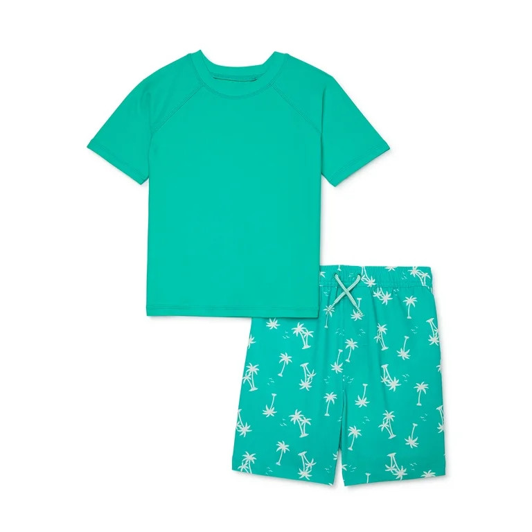 Wonder Nation Toddler Boy Rashguard and Trunks Swim Set with UV Protection, Sizes 12M-5T | Walmart (US)