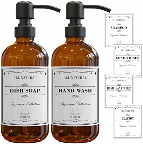 SUNRISE PREMIUM 2-Pack Amber Glass Soap Dispenser with Matte Black Stainless-Steel Pump,16 Oz Bro... | Amazon (US)