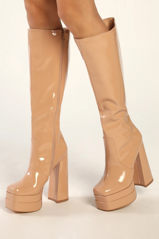 Brunay Light Nude Square Toe Platform Over-the-Knee Boots | Lulus