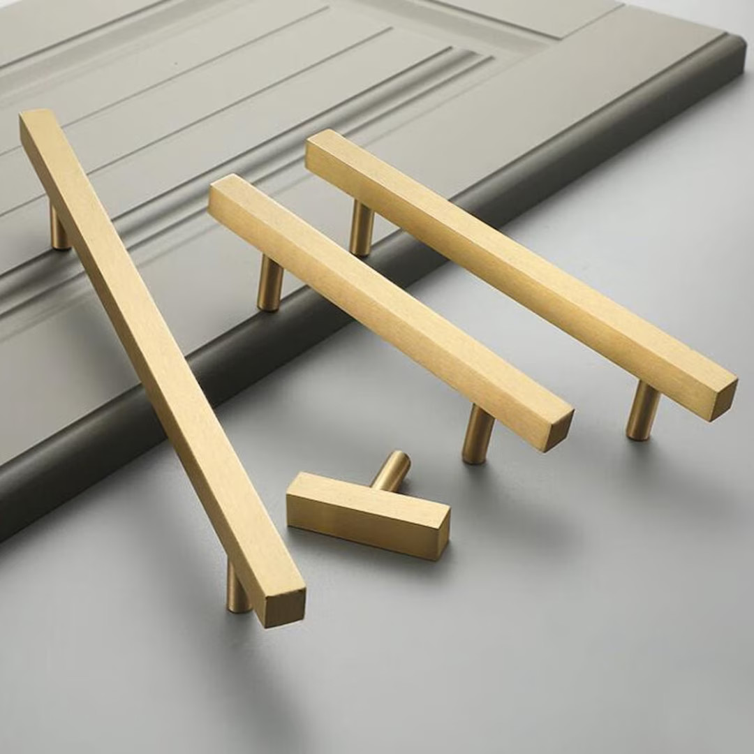 Cabinet Pulls Handles Knobs Square Solid Brass Satin Gold Copper Dresser Drawer Kitchen Cupboard ... | Etsy (US)