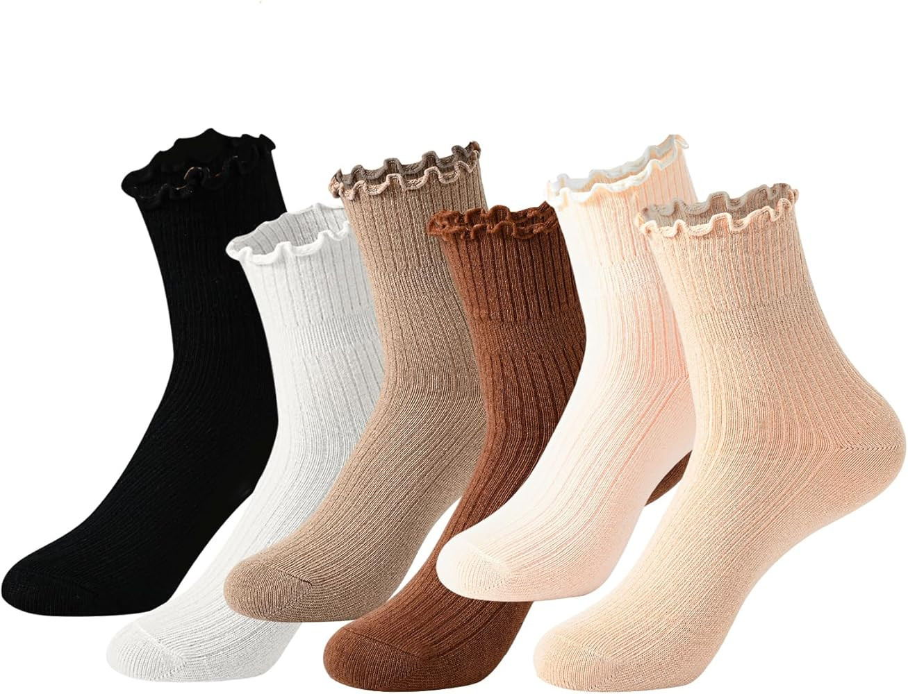 6 Pairs Ruffle Socks Woman Cute Frilly Ankle Socks for women girls | Amazon (US)