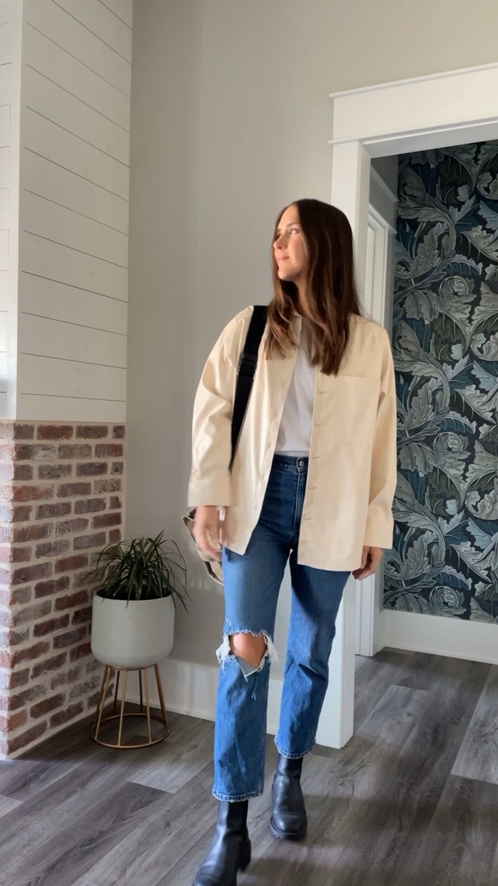 I don’t know what I love more - my Marc Jacobs tote bag, this faux leather top… or these perfect Abercrombie straight jeans. Together with a simple white tee & boots, it’s a 💯 look. Button down is under $30 & I sized up one size for an oversized look. #falloutfits #fall #jeans #abercrombie #marcjacobs #amazonfinds #targetfinds #fauxleather #totebag #boots #chelseaboots 

#LTKstyletip #LTKunder100 #LTKitbag