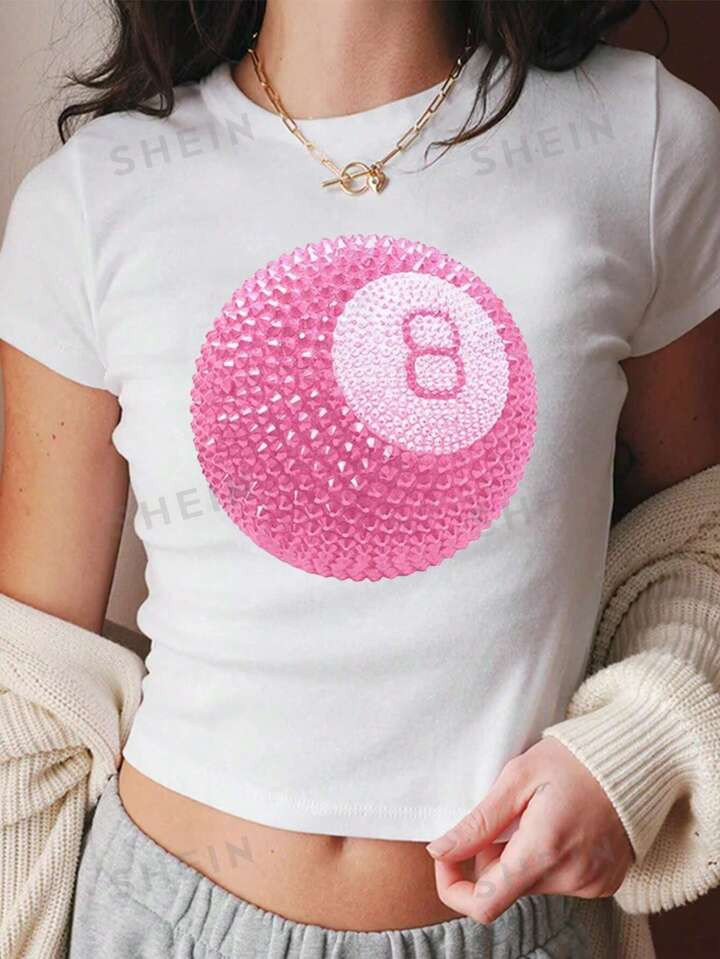 SHEIN EZwear Numeric Sphere Print Short Sleeve T-Shirt | SHEIN