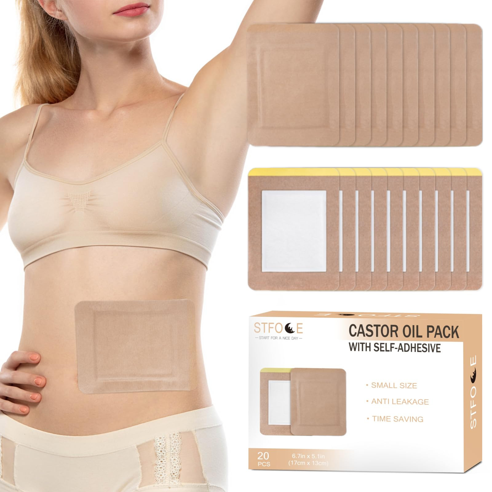 20pcs Castor Oil Pack Wrap, Castor Oil Pack Wrap Organic Cotton, Organic Castor Oil Pack Self-Adh... | Amazon (US)