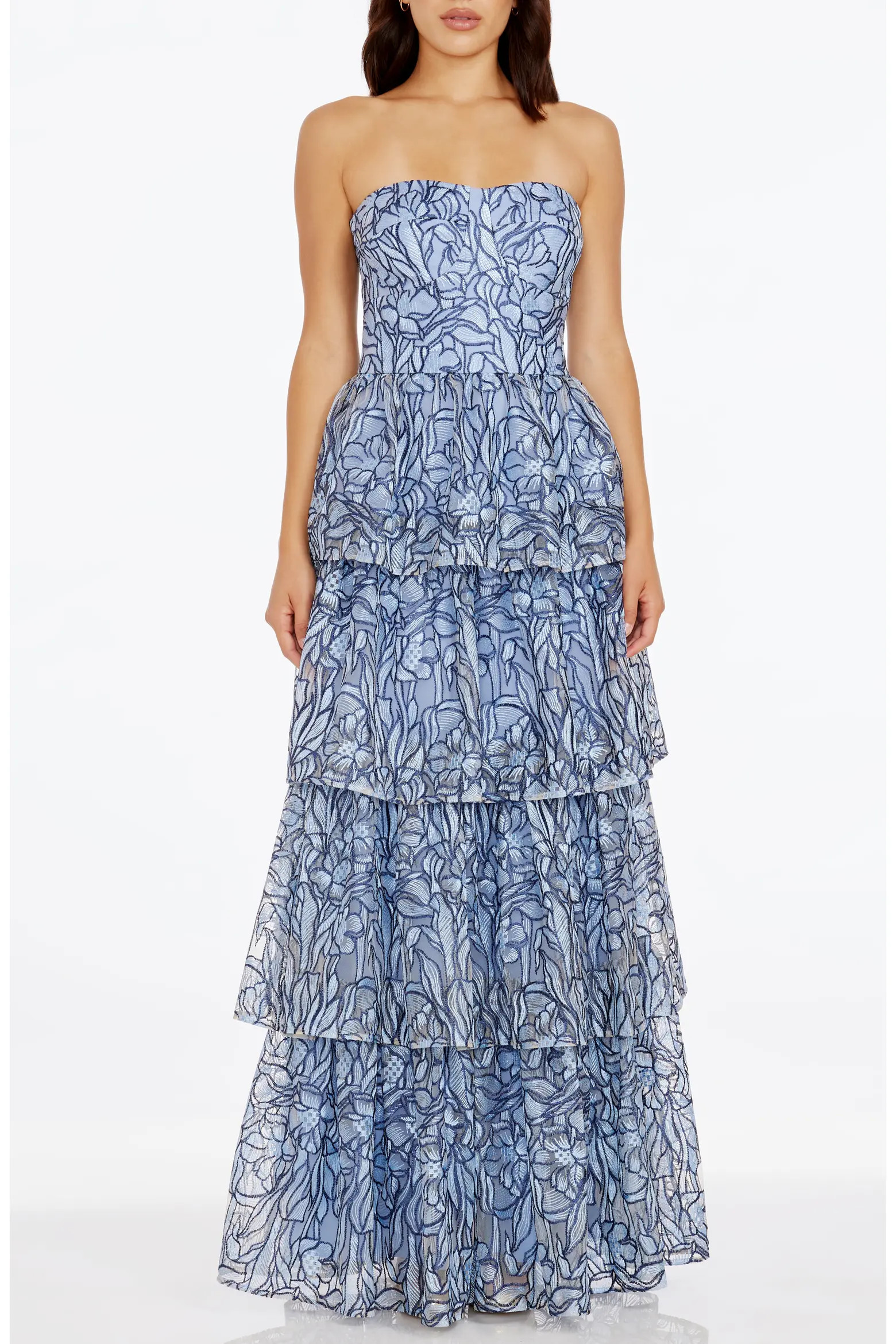 Aubriella Beaded Floral Strapless Tiered Gown (Women) | Nordstrom | Nordstrom