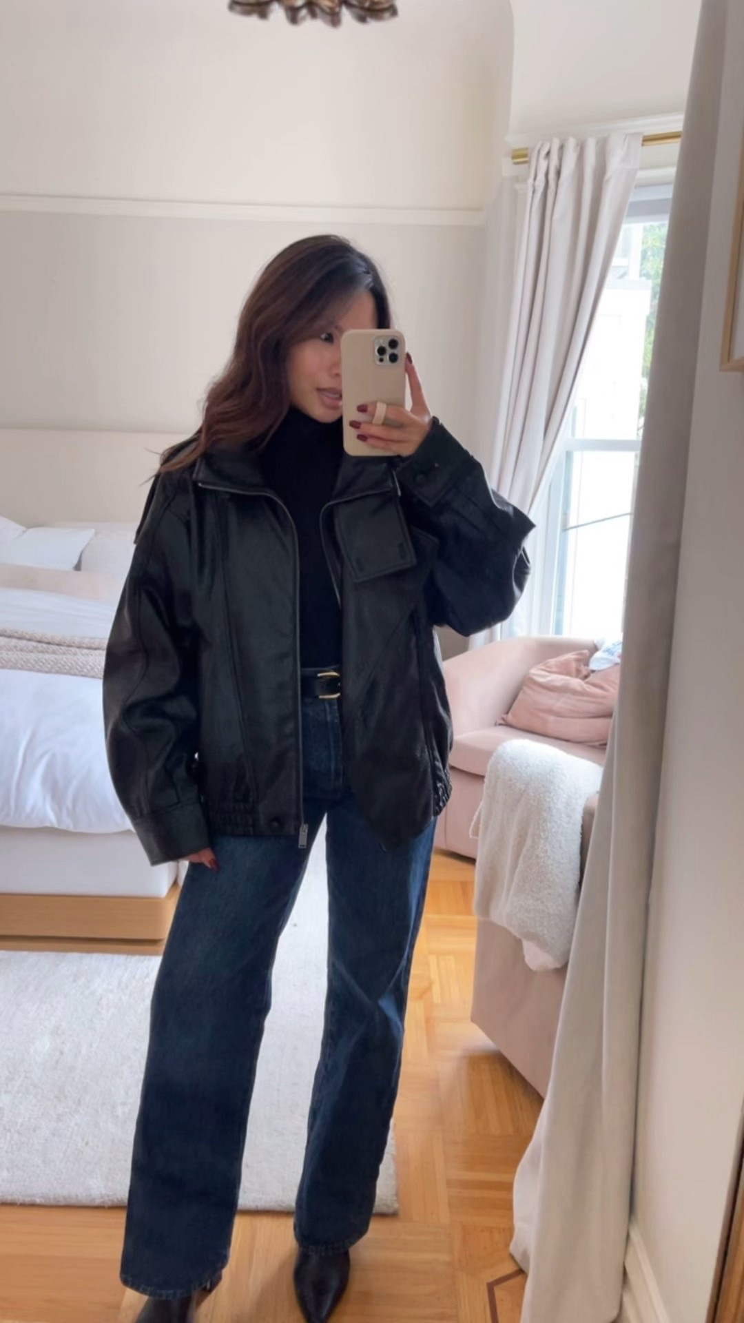 Zara faux leather jacket restocked!!

Sizing:
Jacket - tts, xs
Turner - tts, xs
Belt - tts, xs
Jeans - tts, 25 in be dark about bleu wash
Booties - sized up 1/2 size

#LTKootd #LTKFindsUnder100 #LTKPetite