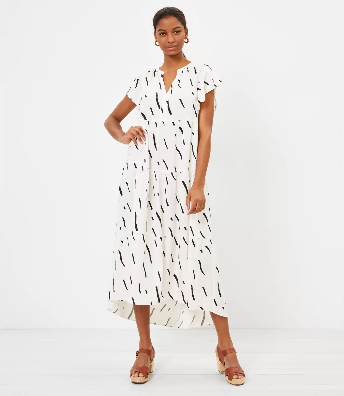 Brushstroke Tiered Midi Swing Dress | LOFT