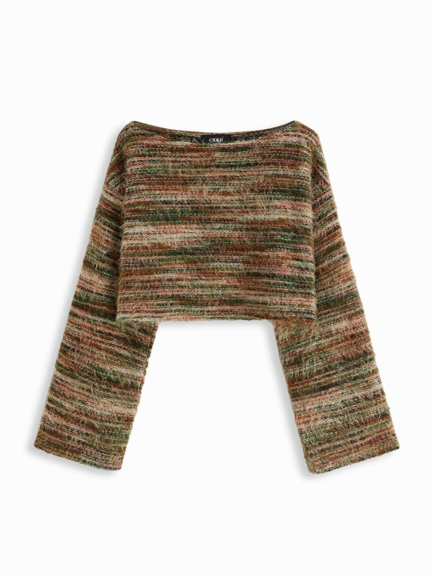 Striped Boat Neck Bell Sleeve Cropped Top | Cider