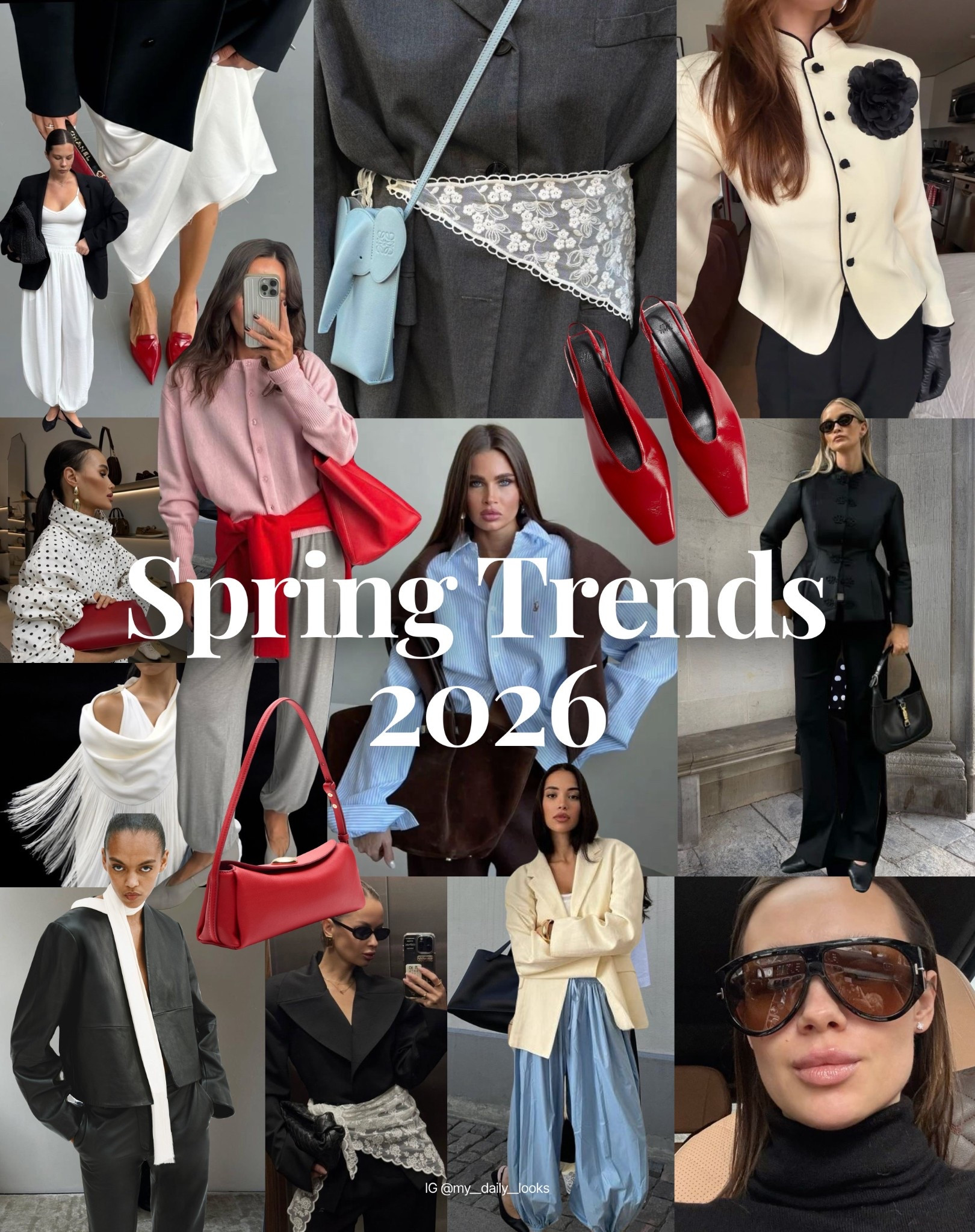 2026 Spring Trends 🖤

Tags: 2026 trends, spring summer outfits 2026, peplum, red shoes, polka dot, lace, balloon trousers, fringes, bambi print, oversized glasses.

#LTKstyletip #LTKspring #LTKsummer