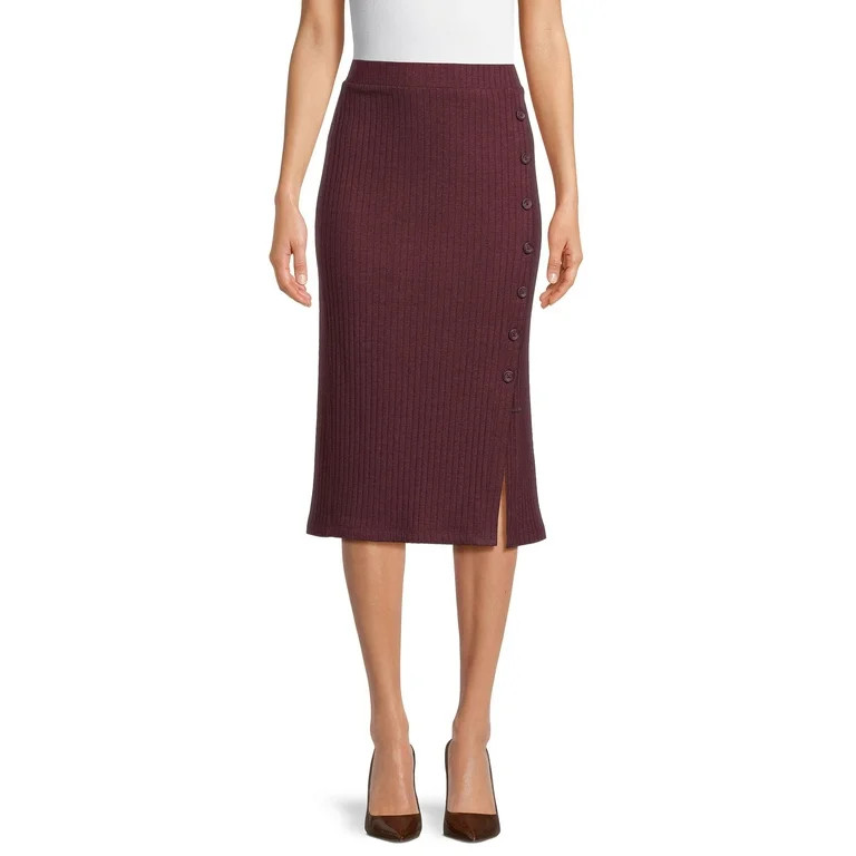 Time and Tru Women's Ribbed Knit Midi Skirt, Sizes XS-XXL | Walmart (US)