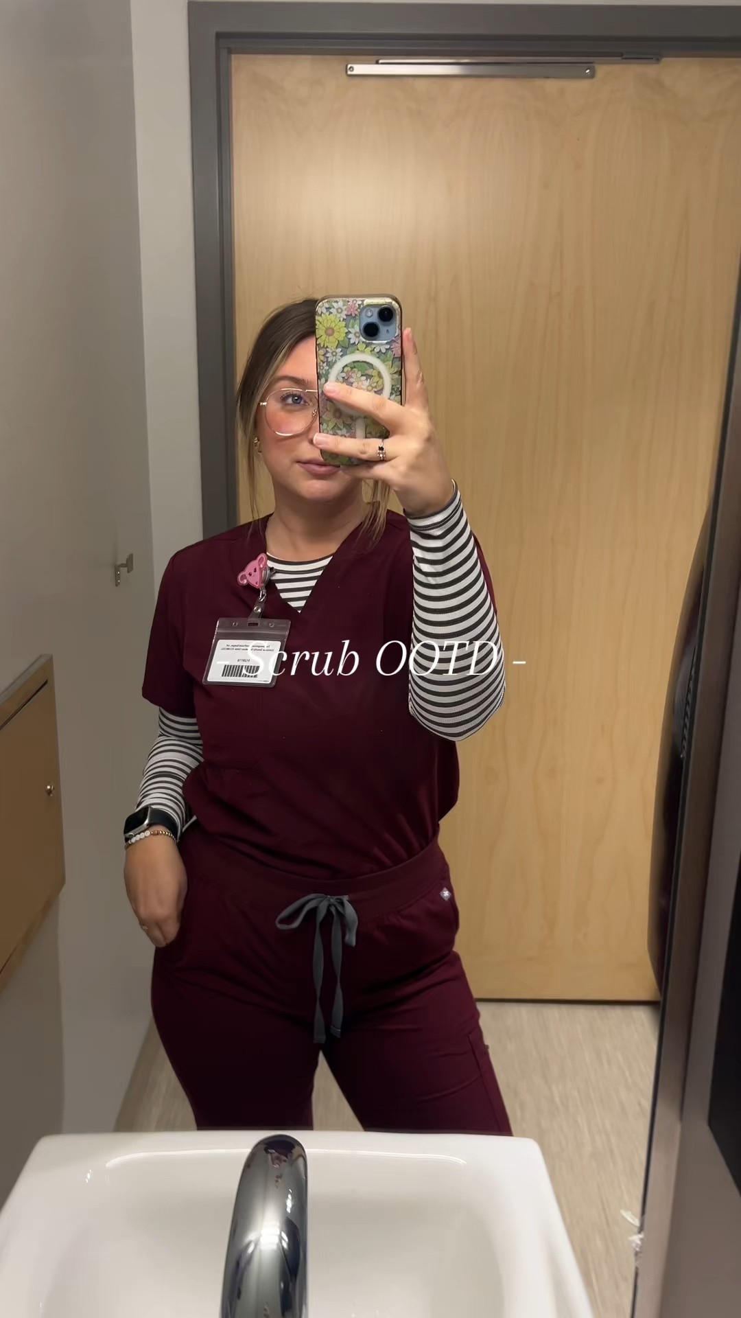 Scrub outfit of the day wearing figs joggers and one pocket top with my Walmart underscrub 