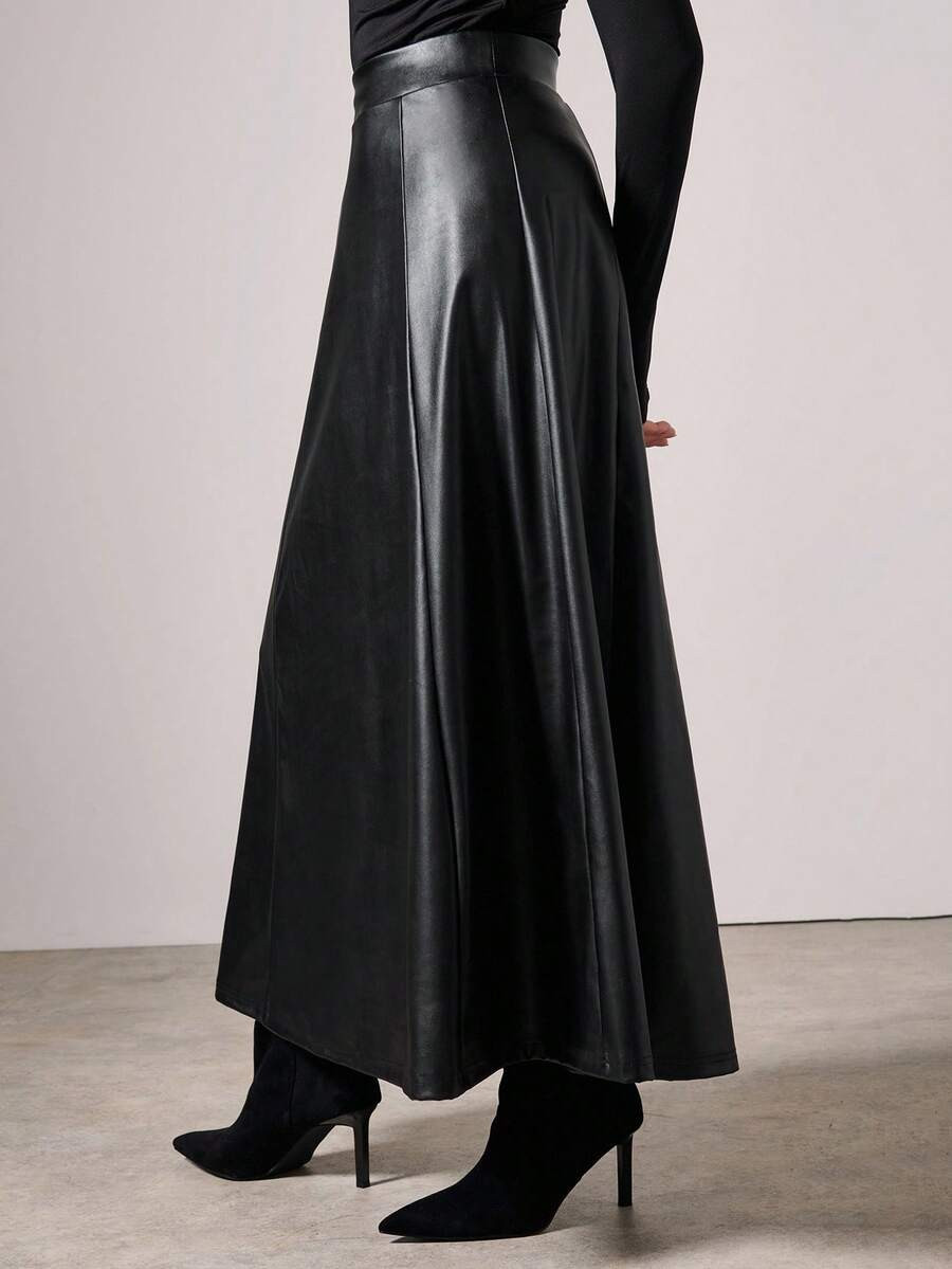 COSMINA Women's Elegant Long PU Leather Skirt, Autumn/Winter Faux Leather Dress Asymmetrical Skir... | SHEIN