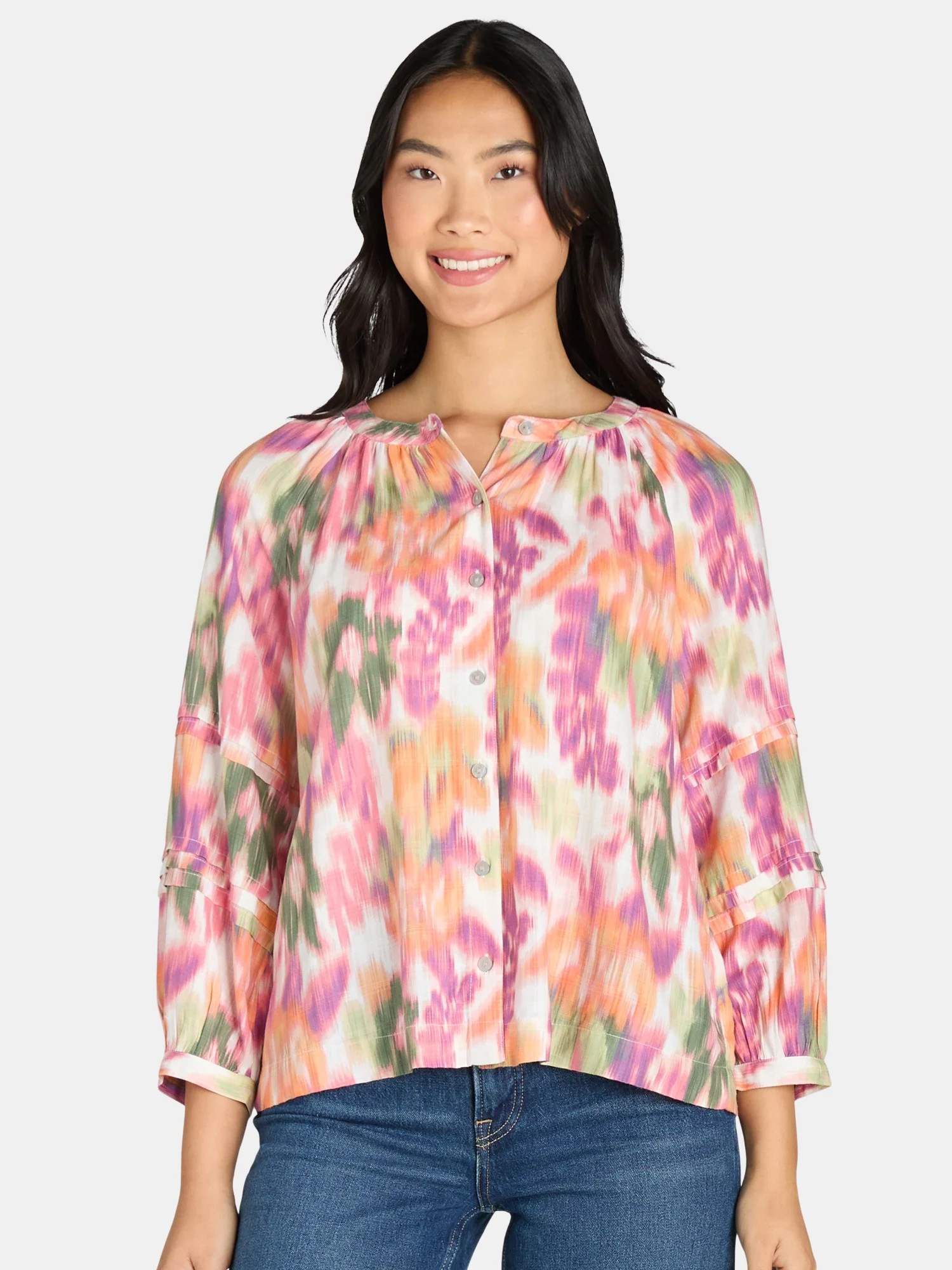 Time and Tru Women's Peasant Blouse with Long Sleeves, Sizes XS-XXXL | Walmart (US)