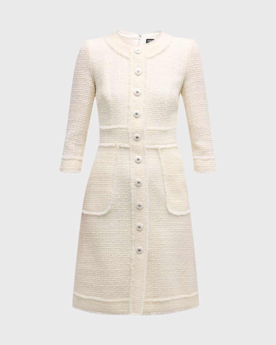 Dolce&Gabbana Button-Front 3/4-Sleeve Tweed Dress | Neiman Marcus